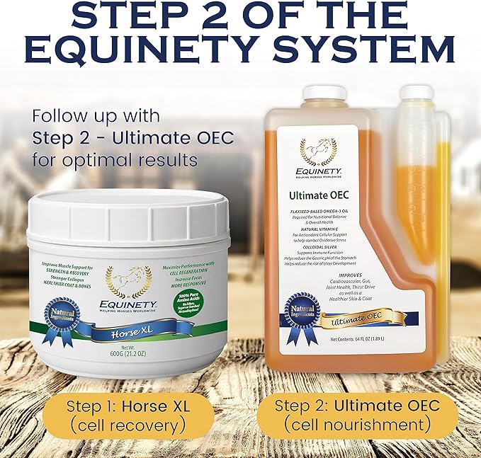 Ultimate OEC – Horse Supplements & Hoof Supplements for Horses - Omega 3 with Flax Seed Oil, Horse Oil, Vitamin E for Horses & Coat Defense for Horses - Vet-Approved Horse Joint Supplement & Hoof Oil