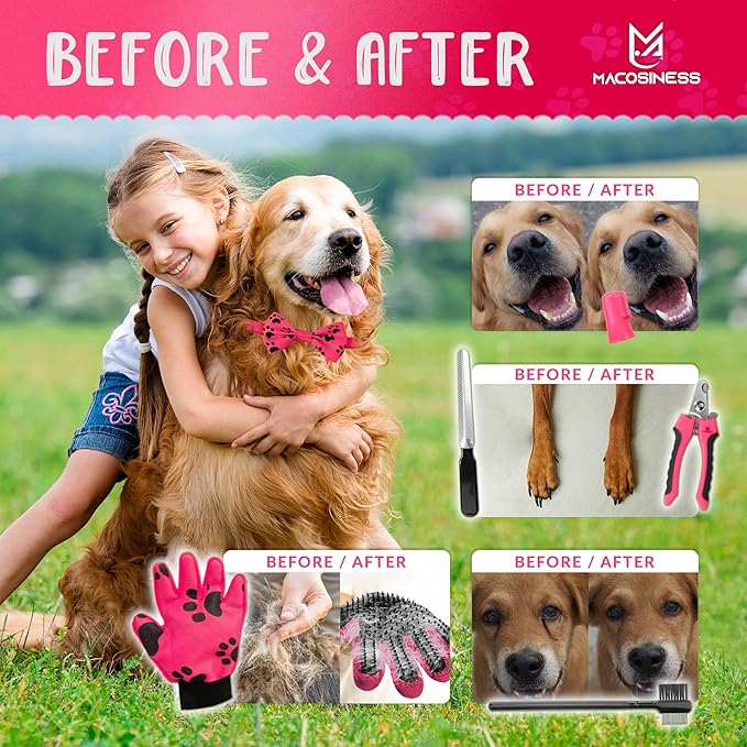 Pet Grooming Hammock for Nail Trimming - Complete Groomers Helper Set for Pet - Dog Grooming Hammock with Hook - Cat Nail Clipper - Dog Hammock for Nail Clipping (S, Pink with black paws)