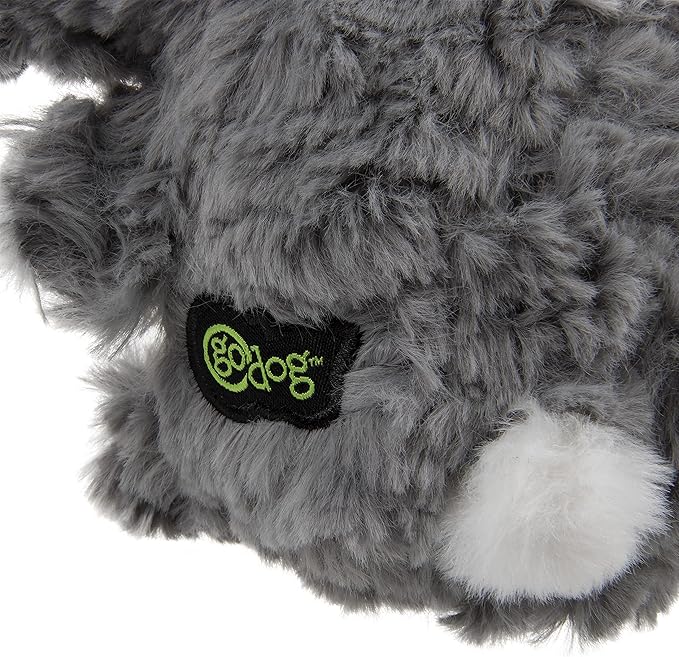 goDog PlayClean Rabbit Squeaky Plush Dog Toy with Odor-Eliminating Essential Oils, Chew Guard Technology - Gray, Small