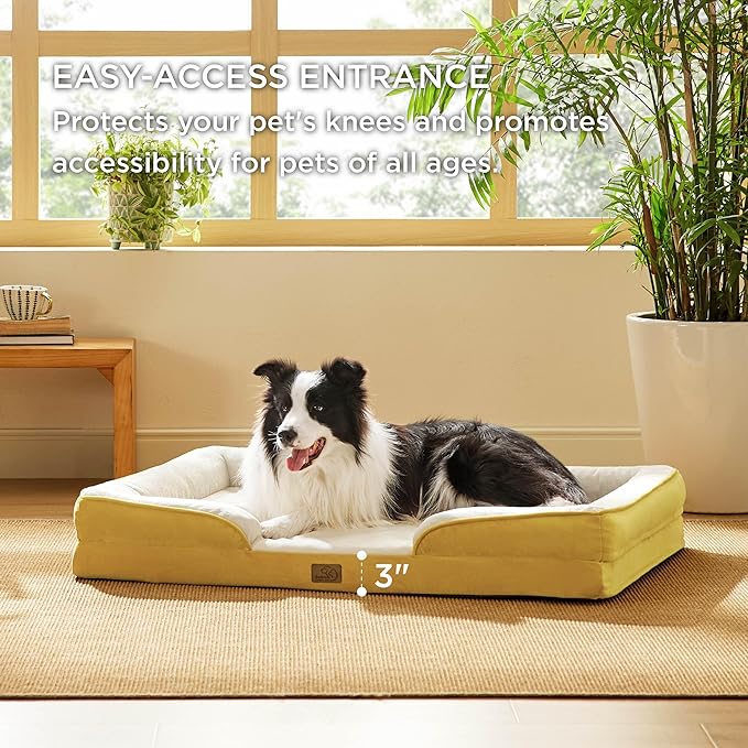 Bedsure Orthopedic Dog Bed for Large Dogs - Big Washable Dog Sofa Beds Large, Supportive Foam Pet Couch Bed with Removable Washable Cover, Waterproof Lining and Nonskid Bottom, Spicy Mustard