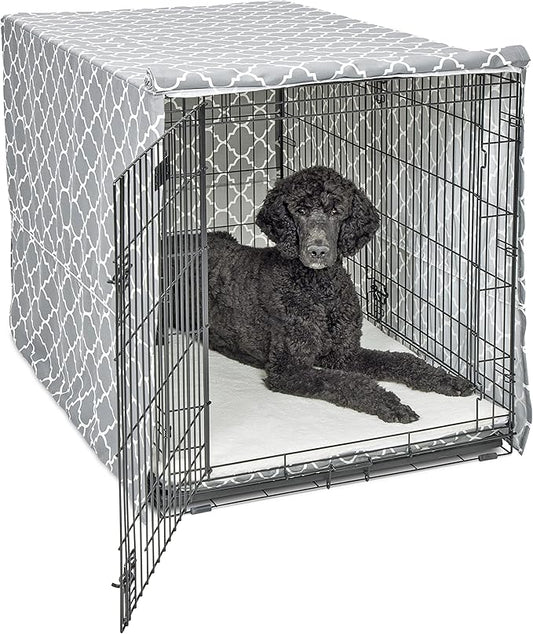 New World Pet Products Dog Crate Cover Featuring Teflon Fabric Protector, Dog Crate Cover Fits Midwest 48-Inch Dog Crates, Light Gray Designer Pattern