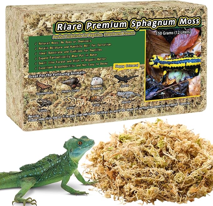 5.3OZ Premium Sphagnum Moss for Reptiles- 6QT Natural Reptile Moss Dried, Forest Live Moss for Terrarium, Frogs Snake Peat Moss Bedding for Leopard Gecko Turtle Anoles Salamanders Orchids Plants