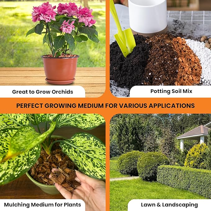 Coco Husk Chips Brick - Expand Upto 70 Quarts Coconut Chip Substrate, Best Mulching Medium for All Plants - Gardening, Potting Soil Mix, Orchid Bark Alternative-OMRI Listed, Low EC Balanced pH