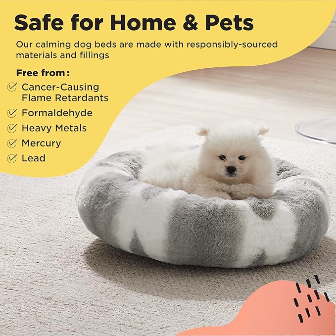 Best Friends by Sheri Patterned Lux Faux Fur Calming Small Donut Dog Bed, Gray, 18" x 18"