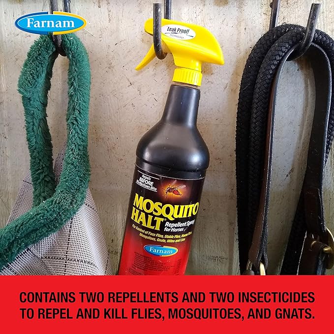 Farnam Mosquito Halt Repellent Spray for Horses, Ready-to-Use Fly and Bug Spray, 32 Fluid Ounces, One Quart Bottle with Trigger Sprayer