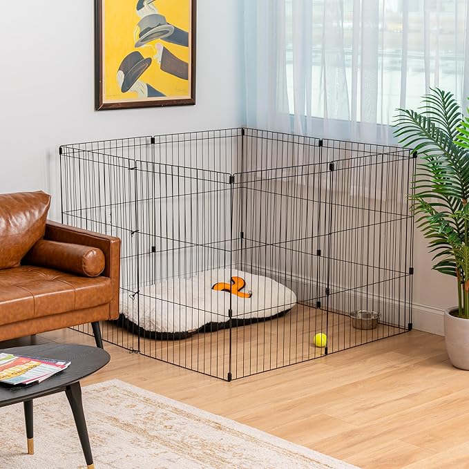 IRIS USA Metal Dog Playpen, 8-Panel 36" Pet Playpen, Puppy Playpen, Indoor/Outdoor Dog Fence, 58 x 58 x 36, Foldable, Custimzable, Black