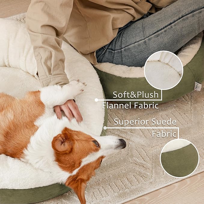 Love's cabin Round Donut Cat and Dog Cushion Bed, 25in Pet Bed for Small or Medium Dogs, Anti-Slip & Water-Resistant Bottom, Soft Durable Fabric Pet Beds, Washable Calming Cat & Dog Bed Olive Green