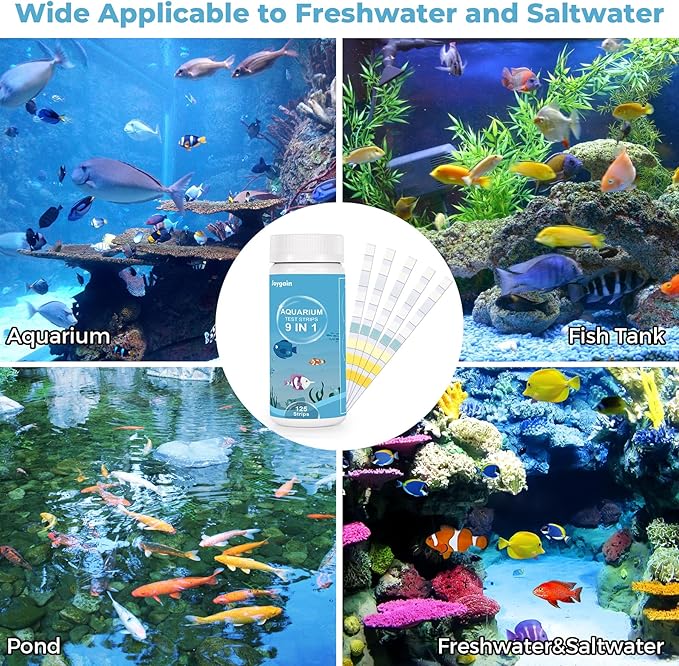 9 in 1 Aquarium Water Test Kit - Easy & Accurate Aquarium Test Strips, 125 Strips Fish Tank Water Testing Kit Monitor pH, Nitrite, Nitrate and More - Ideal for Freshwater and Saltwater Aquariums