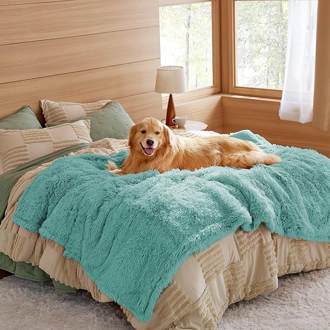 Bedsure Waterproof Dog Blankets for Large Dogs - Calming Cat Blanket for Bed Couch Protector Washable, Long Faux Fur Pet Throw Blanket for Puppy, Reversible Furniture Protection, 60"x80", Light Green