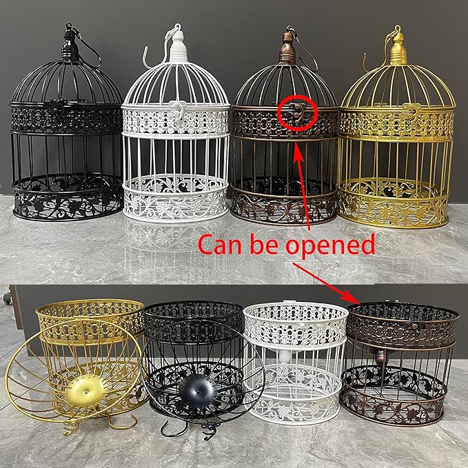 Round Birdcages Vintage Decorative Iron Bird cage Wedding Decor Flower cage Decor Props Hanging Flower Frame Bird cage decorCenterpieces Small Birds Wedding Party Indoor Ourdoor Decoration (Black)