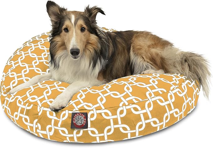 Yellow Links Medium Round Indoor Outdoor Pet Dog Bed With Removable Washable Cover By Majestic Pet Products