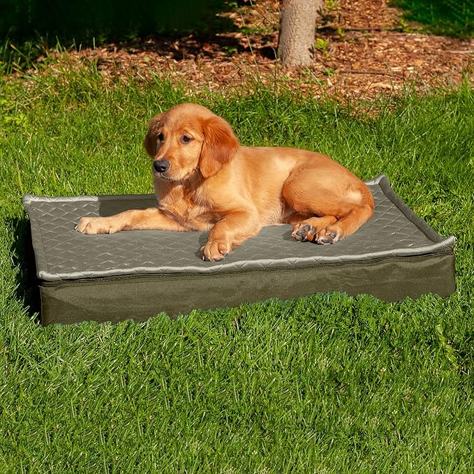 Furhaven Water-Resistant Cooling Gel Dog Bed for Medium/Small Dogs w/ Removable Quilt Top & Washable Cover, For Dogs Up to 35 lbs - Indoor/Outdoor Quilt Top Convertible Mattress - Dark Sage, Medium