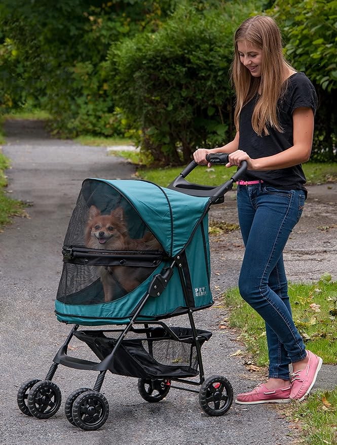 Pet Gear No-Zip Happy Trails Pet Stroller for Cats/Dogs, Zipperless Entry, Easy Fold with Removable Liner, Safety Tether, Storage Basket + Cup Holder, 3 Colors