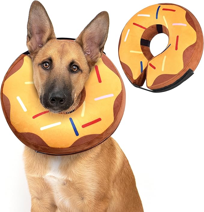 Soft Dog Cone Collar for Large Medium Small Dogs and Cats After Surgery, Inflatable Dog Neck Donut Collar,Inflatable Cat Cone Collar,E-Collar for Dogs Recovery, Dog Cones Alternative (Yellow Donut-L)