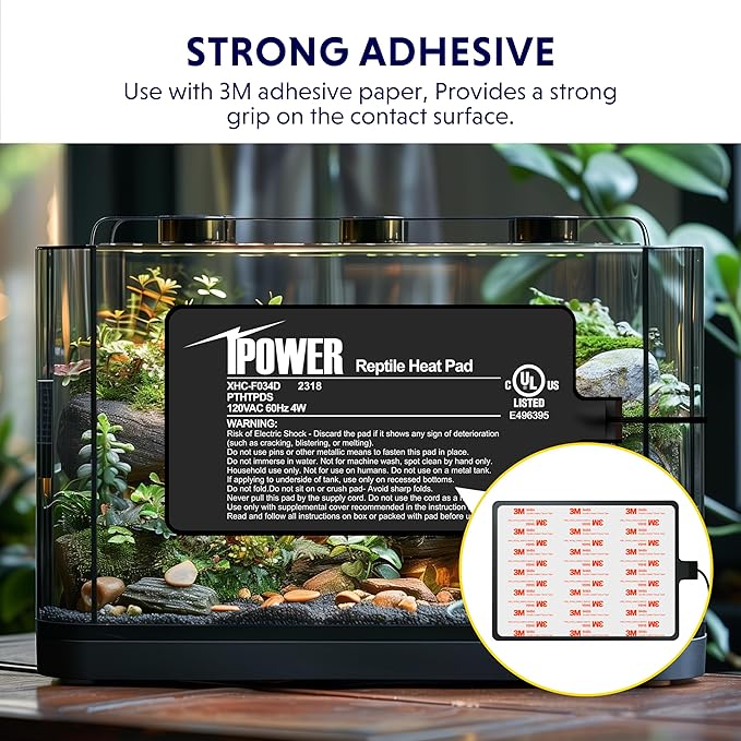iPower Reptile Heating Pad, Under Tank Heater, Waterproof Terrarium Heat Mat 4X7 Inch, for Turtle, Lizard, Frog, Snake and Other Reptiles