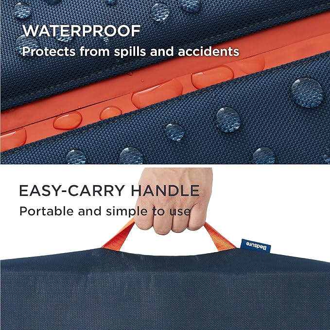 Bedsure Outdoor Waterproof Dog Bed with Heavy Duty Cover, Orthopedic Foam Supportive Dog Beds, Washable Dog Mat with Removable Cover for Large Dogs (36"x27", Navy Blue)