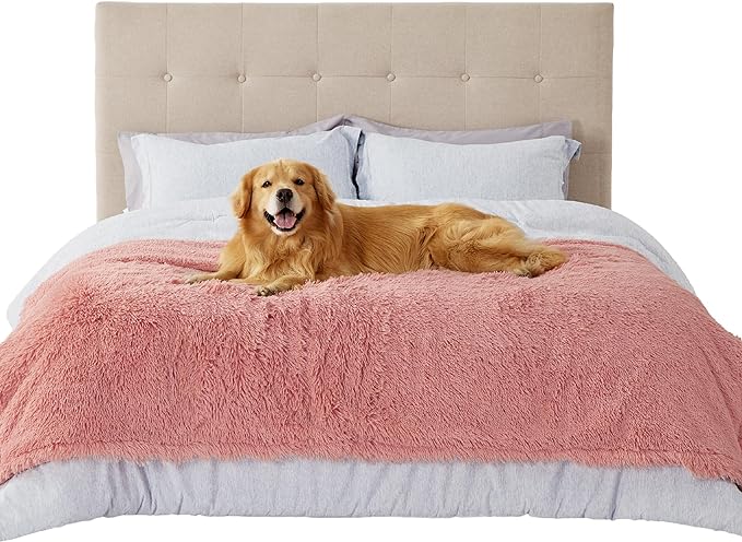 Bedsure Waterproof Dog Blankets for Large Dogs - Calming Cat Blanket for Bed Couch Protector Washable, Long Faux Fur Pet Throw Blanket for Puppy, Reversible Furniture Protection, 60"x80", Pink