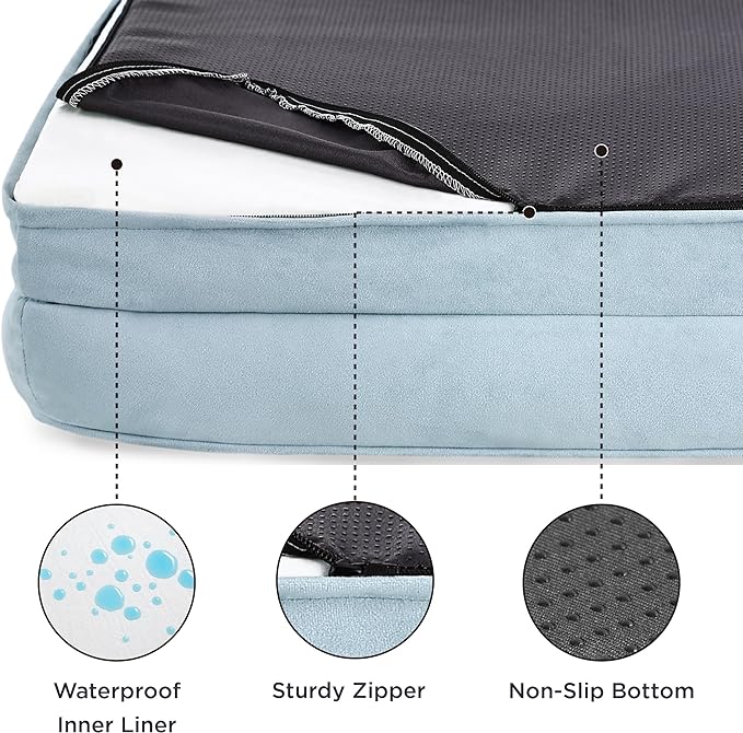 Bedsure Small Orthopedic Dog Bed - Washable Bolster Dog Sofa Beds for Small Dogs, Supportive Foam Pet Couch Bed with Removable Washable Cover, Waterproof Lining and Nonskid Bottom Couch, Light Blue