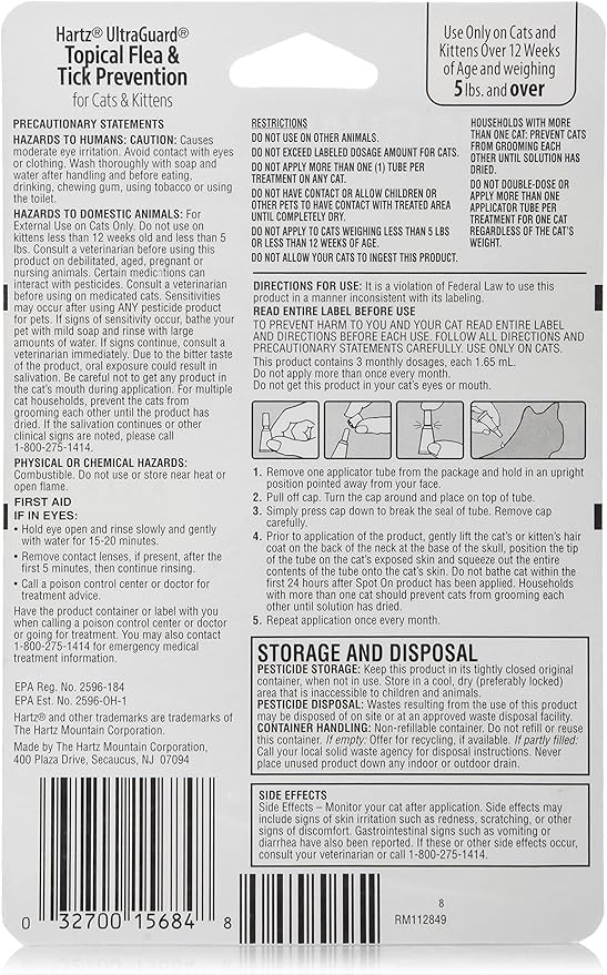 Hartz UltraGuard Topical Flea & Tick Prevention for Cats and Kittens - 3 Monthly Treatments (Pack of 2)