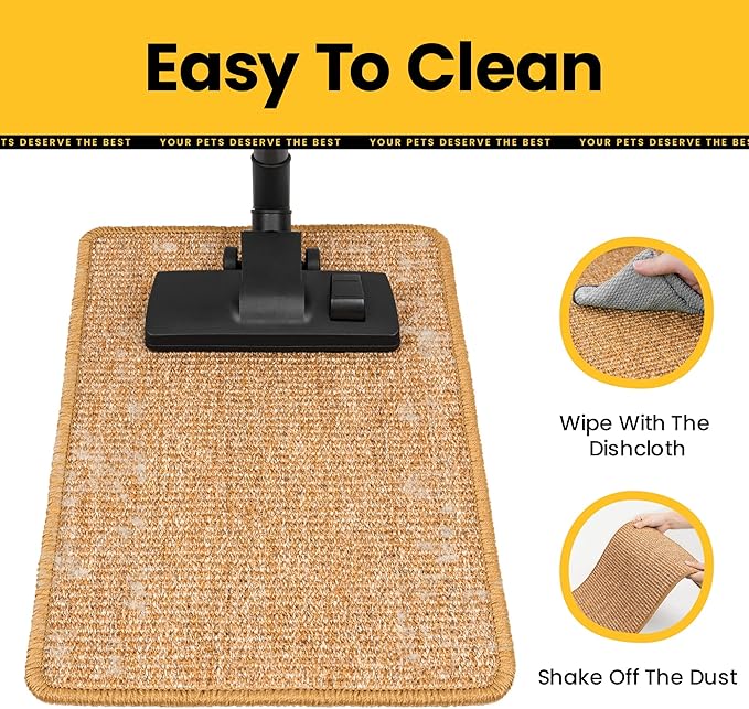 Cat Scratcher Mat,Natural Sisal Cat Scratch Pad with Sticky Velcro Tapes,Horizontal Floor Cat Scratching Pads Rug for Indoor Cats,Cat Furniture Protector for Couch&Carpets&Sofas(L,31.5"X23.6")