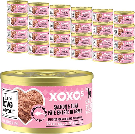 I and love and you XOXOs Wet Cat Food - Salmon + Tuna Pâté - Grain Free, Filler Free, 3oz Pack of 24 Cans