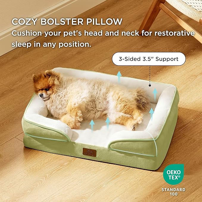 Bedsure Small Orthopedic Dog Bed - Washable Bolster Dog Sofa Beds for Small Dogs, Supportive Foam Pet Couch Bed with Removable Washable Cover, Waterproof Lining and Nonskid Bottom Couch, Lint