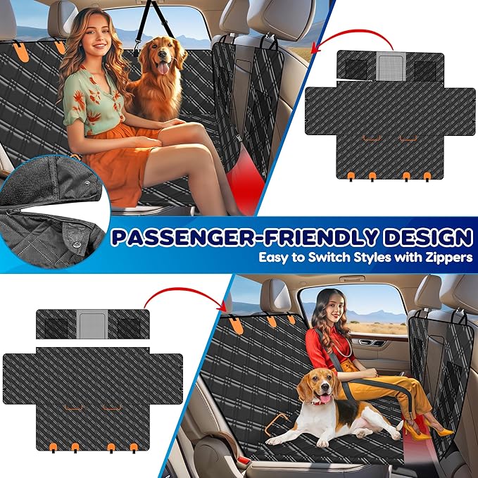 Loiion Back Seat Extender for Dogs,6 in 1 Convertible Dog Car Seat Cover for Back Seat, Pet Seat Cover with Mesh Window,Back Seat Covers for Car Travel, Dog Hammock for Car Truck SUV (Black)