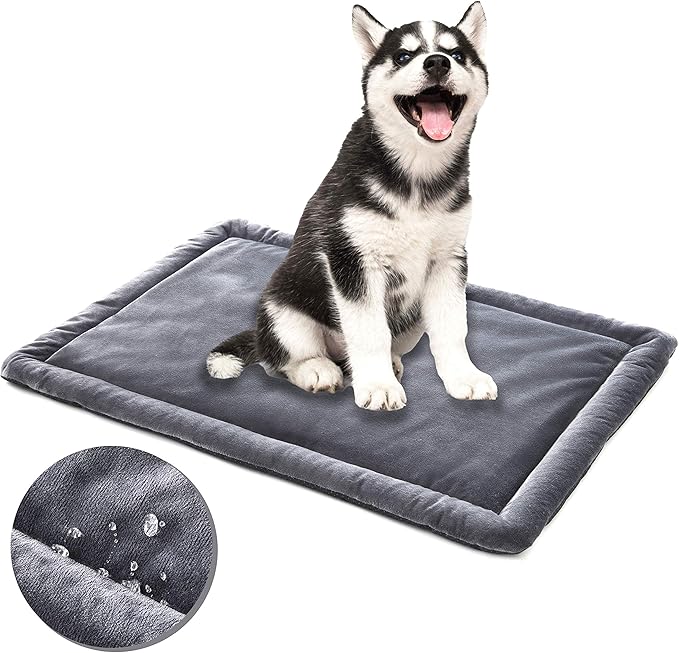 Allisandro Water-Proof Dog Bed, Washable Mat Crate Pad, Durable Pet Beds Soft Dog Mattress, Anti-Slip Kennel Pads for Dogs, Cats and Small Animal, Grey (47.2 x 27.6 Inches)