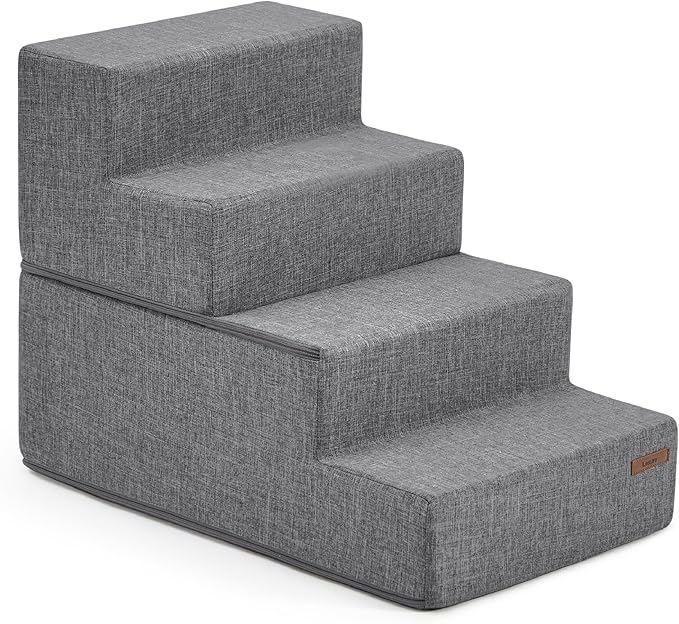 Lesure Dog Stairs for Small Dogs - Pet Stairs for High Beds and Couch, Folding Pet Steps with CertiPUR-US Certified Foam for Cat and Doggy, Non-Slip Bottom Dog Steps, Grey Linen, 4 Steps