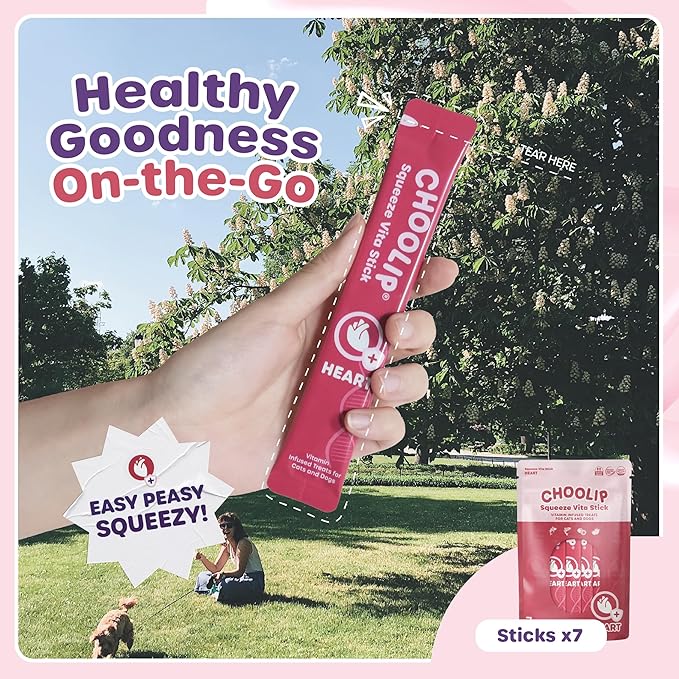 Squeeze Vita Stick for Heart. Healthy Cat and Dog Treats with CoQ10, L Carnitine, Taurine, EPA/DHA and more! 7pk Nutrient-Packed Cat Treat. Lickables for Cats Dessert, Training or Food Topper