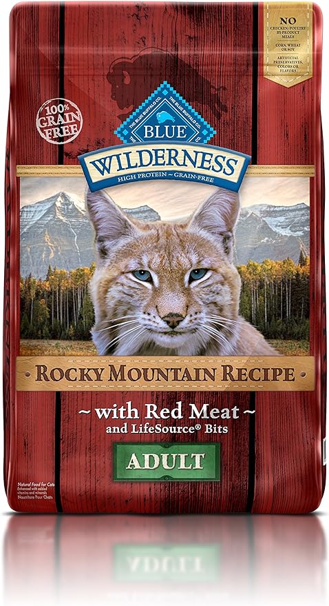 Blue Buffalo Wilderness Adult Dry Cat Food, Rocky Mountain Recipe, Chicken-Free & Grain-Free Recipe Made with Natural Ingredients, Red Meat, 10-lb. Bag