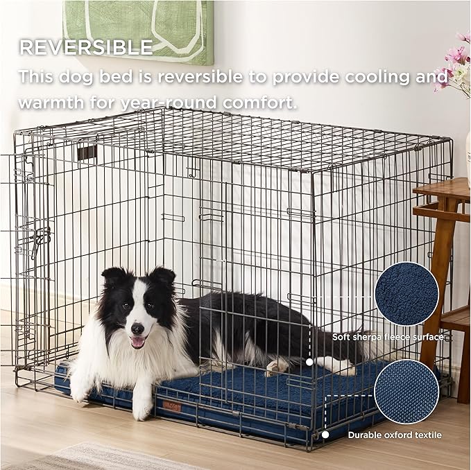 Bedsure Extra Large Dog Crate Bed - Big Orthopedic Waterproof Dog Beds with Removable Washable Cover for Large Dogs, Egg Crate Foam Pet Bed Mat, Suitable for Dogs Up to 100 lbs, Navy