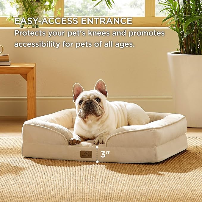 Bedsure Orthopedic Dog Bed for Medium Dogs - Waterproof Dog Sofa Beds Medium, Supportive Foam Pet Couch Bed with Removable Washable Cover, Waterproof Lining and Nonskid Bottom, Light Khaki