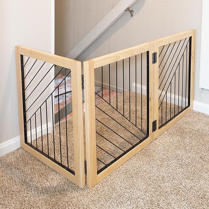 Pet Gate - 3-Panel Indoor Folding Dog Gate for Stairs or Doorways - 54x24-Inch Freestanding Pet Fence for Cats and Dogs by PETMAKER (Natural)