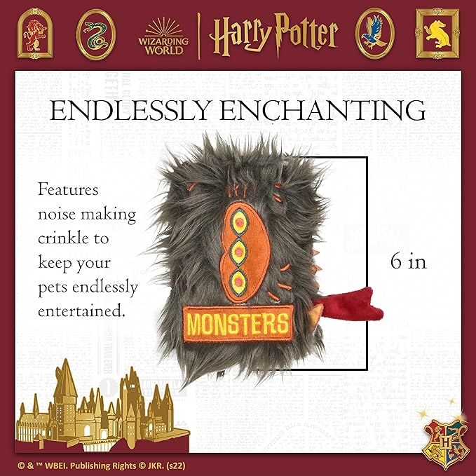 Harry Potter Monster Book Crinkle Pet Toy | Monster Book Dog Toy Version | Fuzzy and Crinkly Dog Toy Inspired by Wizarding World | Multisensory Dog Toy Plush