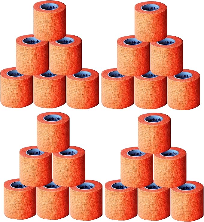 2 Inch Vet Wrap Tape Bulk (Orange) (Pack of 24) Self Adhesive Adherent Adhering Flex Bandage Grip Roll for Dog Cat Pet Horse