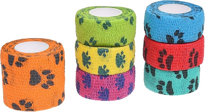 Self-Adhesive Bandage - Injury Wrap Tape for Pets - Dog, Cats, Horses - 7 Multi-Color Rolls - Muscle and Joint Support - Elastic, Does not Stick to Animal Fur or Coat