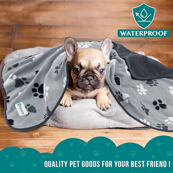 PetAmi Waterproof Dog Blanket for Bed, XL Pet Blanket Couch Cover Protection, Fleece Cat Blanket Throw for Crate Kennel Sofa Furniture Protector, Reversible Soft Plush, Twin 60x80 Paw Print Gray