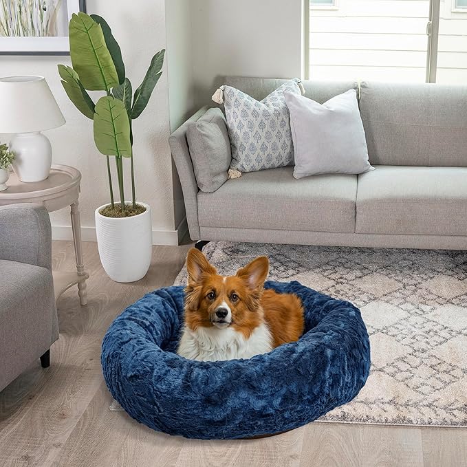 Best Friends by Sheri The Original Calming Donut Cat and Dog Bed in Lux Fur Navy, Medium 30"
