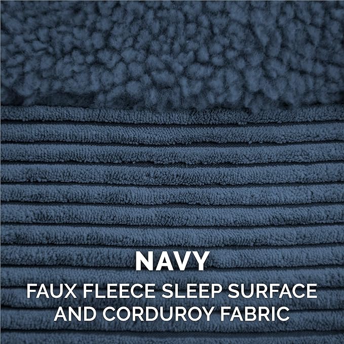 Furhaven Orthopedic Dog Bed for Large Dogs w/ Removable Bolster & Washable Cover, For Dogs Up to 125 lbs - Fleece & Corduroy Bolster Chaise - Navy Blue, Jumbo Plus/XXL