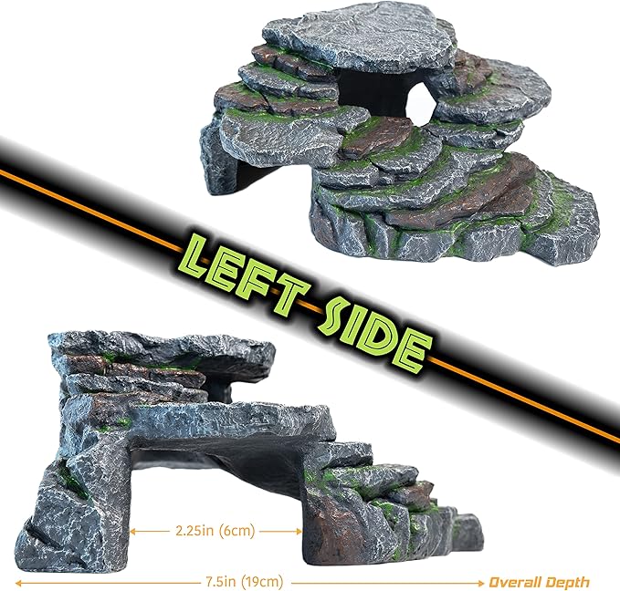 Cliff & Cave Hideout Rainforest Series - Reptile Ledge Hide, Basking Rock, Terrarium & Aquarium Decor, Decorative Resin for Lizards, Fish, Snakes, Amphibians, Small Animals