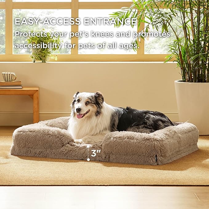 Bedsure Orthopedic Dog Bed for Extra Large Dogs - XL Washable Calming Dog Sofa Beds Large, Supportive Foam Pet Couch Bed with Removable Washable Cover, Waterproof Lining and Nonskid Bottom, Taupe