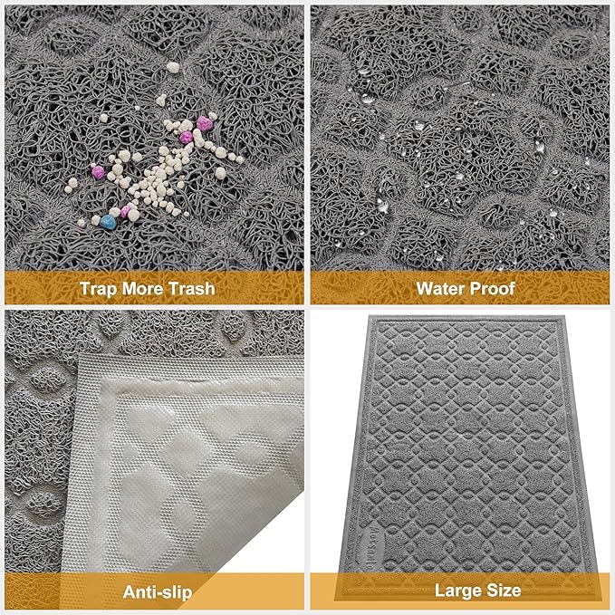 Cat Litter Box Mat, 24" x 17" Large Kitty Litter Trapping Mat Keep Floor Clean, Litter Box Mat Scatter Control, Waterproof, Easy to Clean, Durable Size Litter Mats for Floor