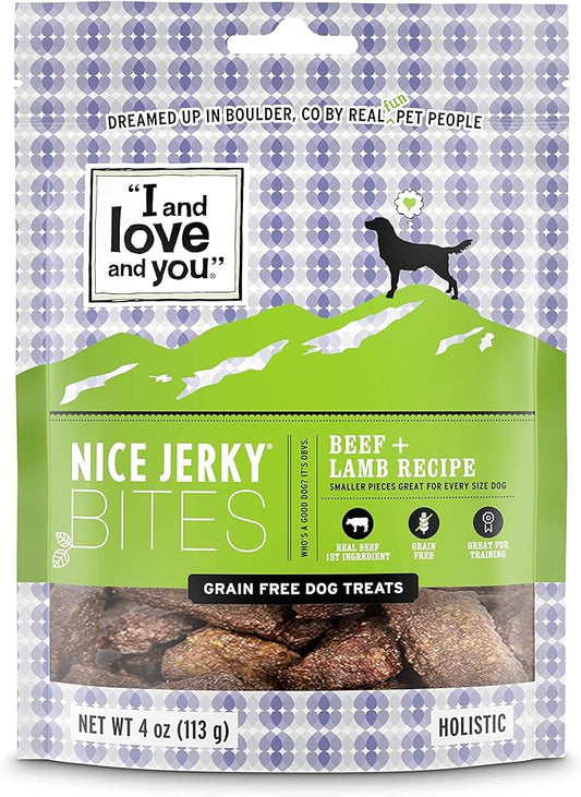 I and love and you Nice Jerky Bites - Beef + Lamb - Grain Free, Real Beef, Training Treat, Chewy Dog Treats, Filler Free, 4oz