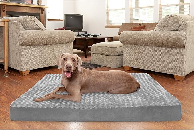 Furhaven Cooling Gel Dog Bed for Large Dogs w/ Removable Washable Cover, For Dogs Up to 125 lbs - Ultra Plush Faux Fur & Suede Mattress - Gray, Jumbo Plus/XXL