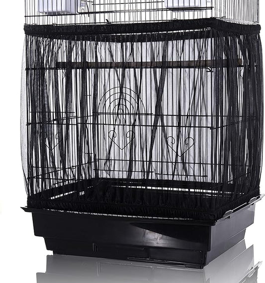 Bird Cage Seed Catcher, Large, Stretchy Form Fitting Mesh Skirt Cover for Parrot Enclosures, Light and Breathable Fabric, Prevent Scatter and Mess, Reusable