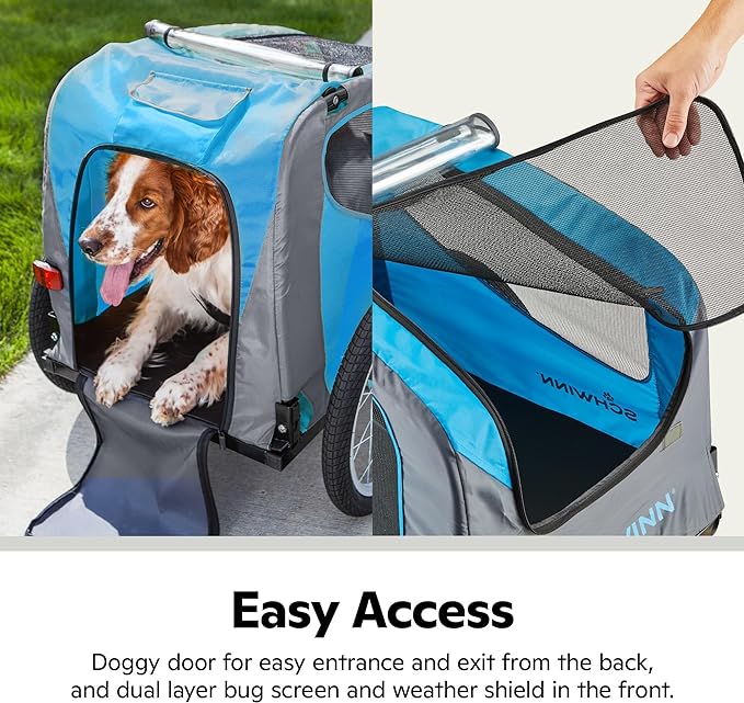 Schwinn Rascal Bike Dog Trailer, Carrier for Small and Large Pets, Easy Folding Cart Frame, Quick Release Wheel, Universal Bicycle Coupler, Washable Non-Slip Lining