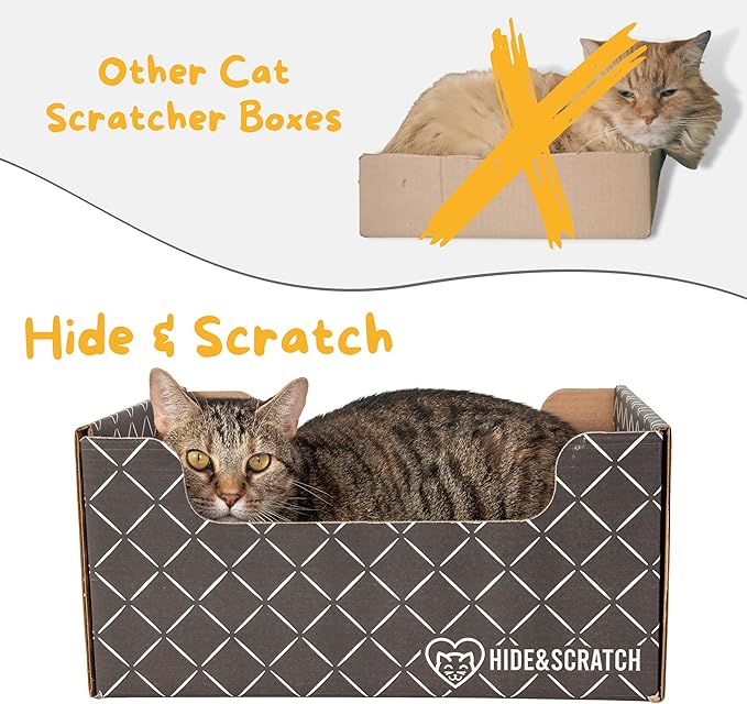 Hide & Scratch Extra-Large Heavy Duty Cardboard Cat Scratcher Box and Cat Bed with Refillable Scratch Pad