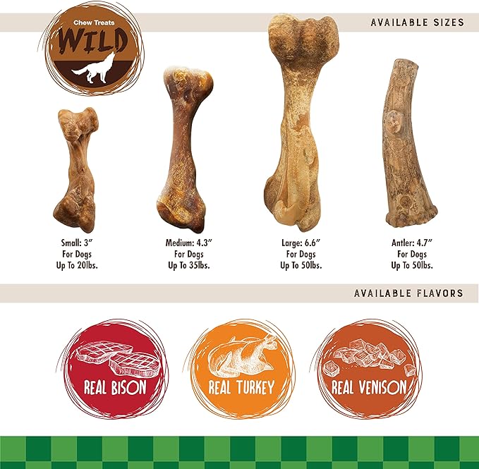 Nylabone Healthy Edibles WILD Natural Long-Lasting Bison Flavor Bone Chew Treats for Dogs, Large (1 Count) (Pack of 4)