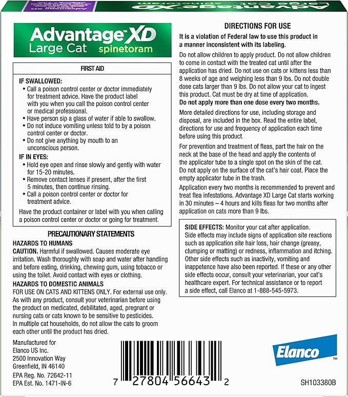 Advantage XD Large Cat Flea Prevention & Treatment For Cats over 9lbs. | 2-Topical Doses, 2-Months of Protection Per Dose